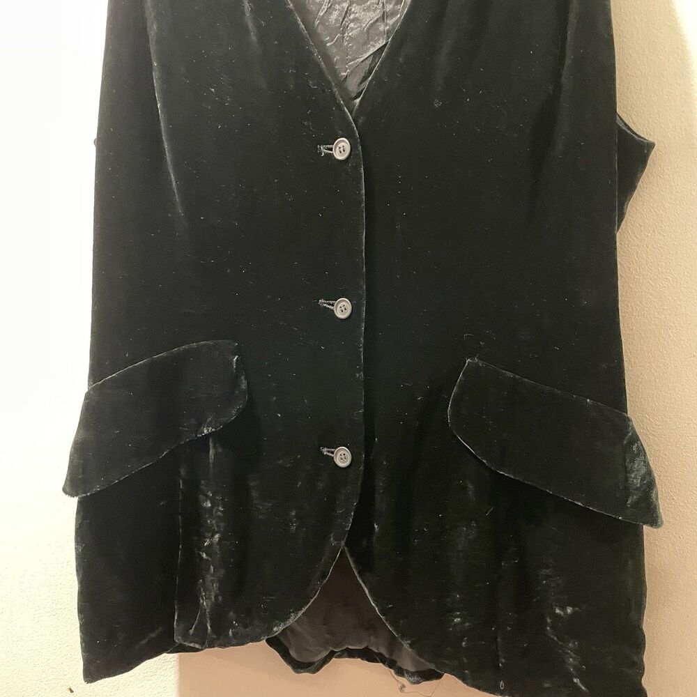 Vtg 90s Ann Taylor Black Velvet Vest Silk Blend V-Neck Waistcoat Size 6 - Picture 4 of 5